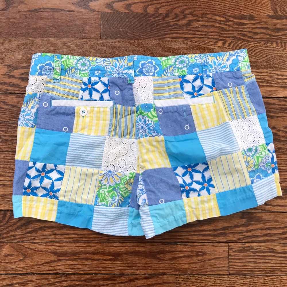 Lilly Pulitzer Blue and Yellow Patchwork Shorts - Picture 2 of 3